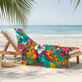 Colorful Tropical Flowers Pattern Strandtuch