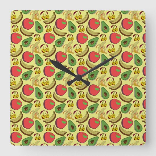 Colorful tropical fruit seamless pattern quadratische wanduhr (Vorderseite)