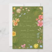 Colorful Tropical Island Whimsical Beach Wedding Einladung (Vorderseite)