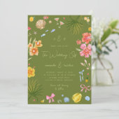 Colorful Tropical Island Whimsical Beach Wedding Einladung (Stehend Vorderseite)
