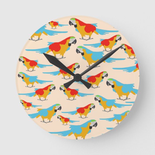 Colorful Tropical Macaw Pattern Runde Wanduhr (Vorderseite)