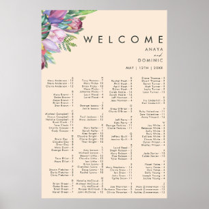 Colorful Tropical Peach Alphabetical Seating chart Poster
