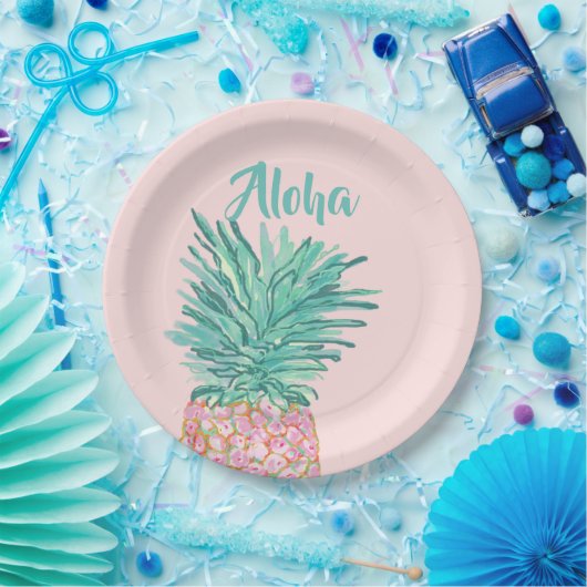 Colorful Tropical Pineapple Monogram Pappteller (Party)