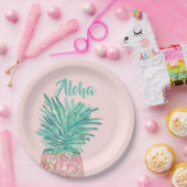 Colorful Tropical Pineapple Monogram Pappteller (Party)