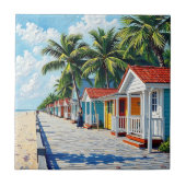 Colorful Tropical Vibrant Beach Huts Fliese (Vorderseite)