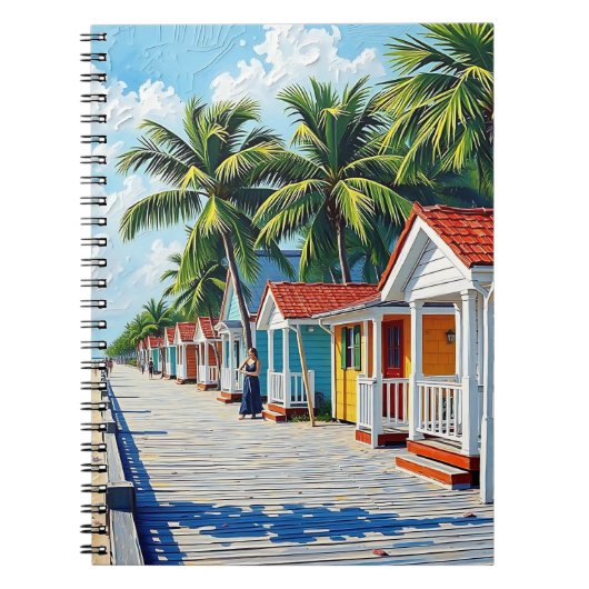 Colorful Tropical Vibrant Beach Huts Notizblock (Vorderseite)