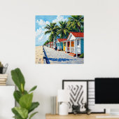 Colorful Tropical Vibrant Beach Huts Poster (Heimbüro)