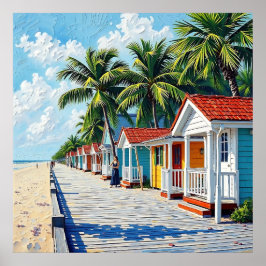 Colorful Tropical Vibrant Beach Huts Poster