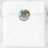 Colorful Tropical Vibrant Beach Huts Runder Aufkleber (Tasche)