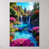 Colorful Tropical Waterfall Dreamscape Art Poster (Vorne)