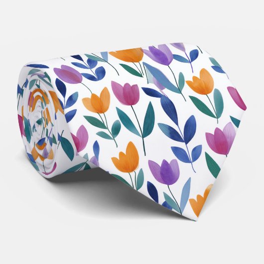 Colorful Tulip Floral Pattern Krawatte (Gerollt)