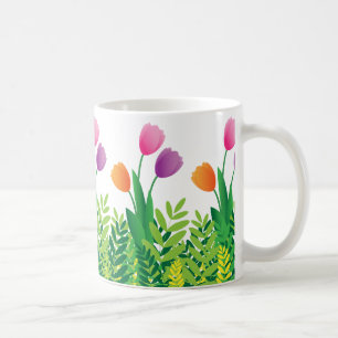 Colorful Tulips and Green Vegetation Kaffeetasse