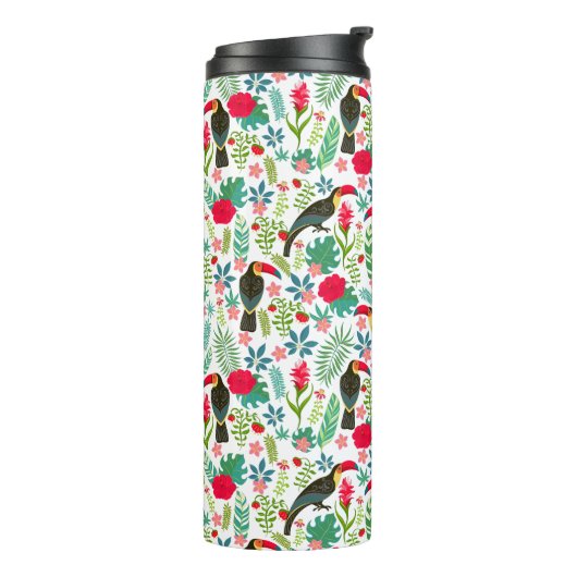 Colorful tuscans tropical birds & flowers pattern thermosbecher (Nach links gedreht)