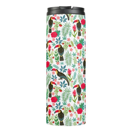 Colorful tuscans tropical birds & flowers pattern thermosbecher (Rückseite)