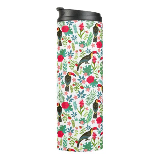 Colorful tuscans tropical birds & flowers pattern thermosbecher (Nach rechts gedreht)