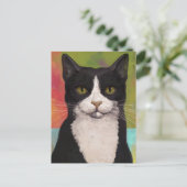 Colorful Tuxedo Cat Postkarte (Stehend Vorderseite)