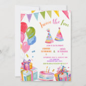 Colorful Twice the Fun Sibling Birthday  Einladung (Vorderseite)