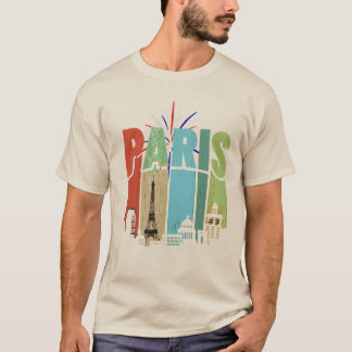 Colorful typographic illustration of paris featuri T-Shirt