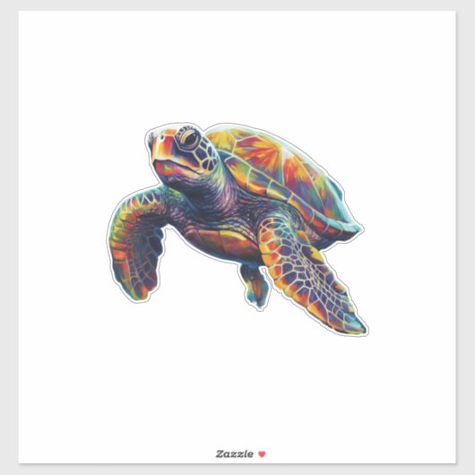 Colorful underwater sea turtle dreamlike beautiful aufkleber (Blatt)