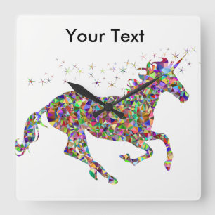Colorful Unicorn Clock Quadratische Wanduhr