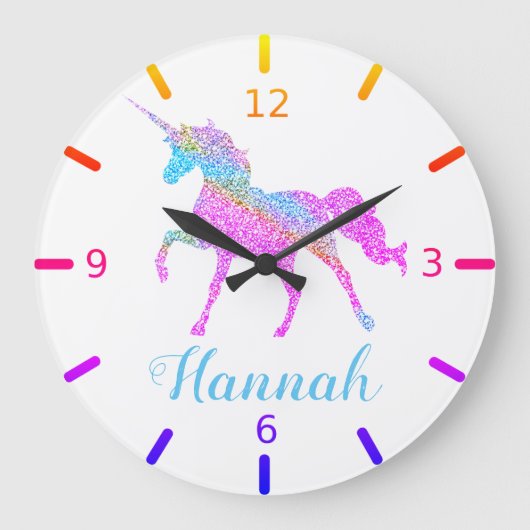 Colorful Unicorn Große Wanduhr (Vorderseite)