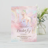 Colorful Unicorn Kids Birthday Invitation Einladung (Stehend Vorderseite)