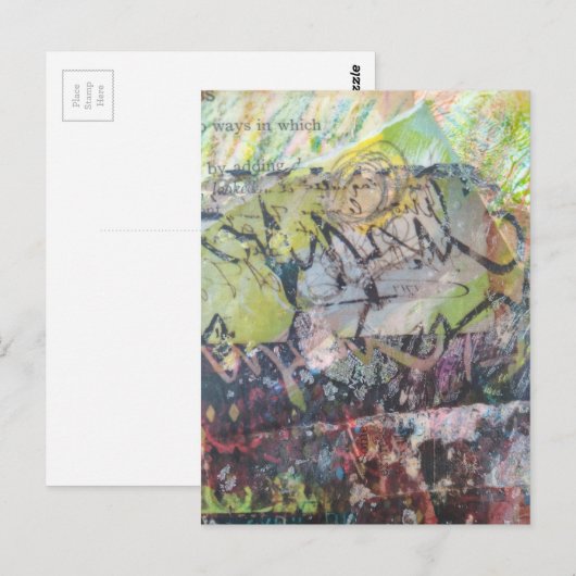 Colorful unique abstract mixed media collage postkarte (Vorne/Hinten)