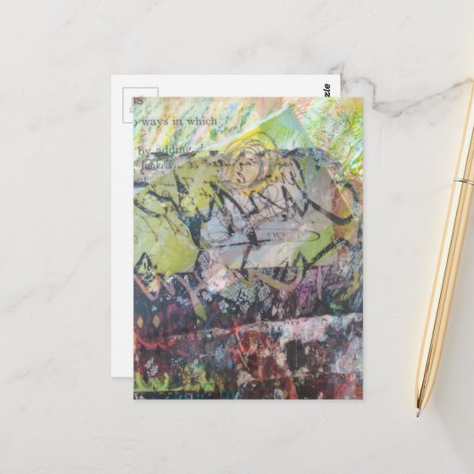 Colorful unique abstract mixed media collage postkarte (Vorderseite/Rückseite Beispiel)