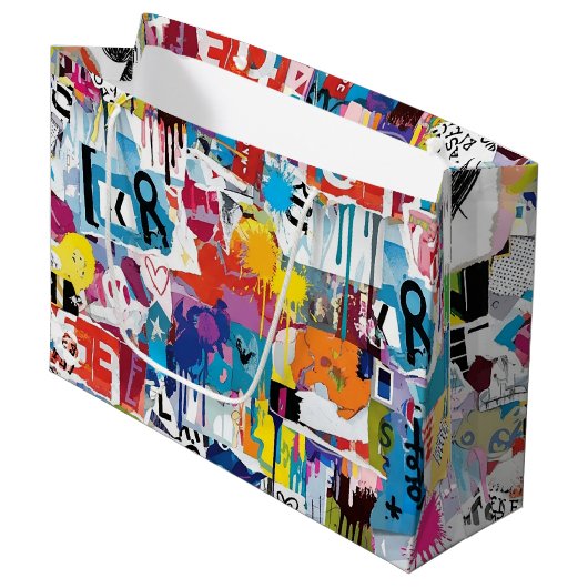 Colorful Urban Graffiti Pattern (8) Große Geschenktüte (Vorderseite Schrägansicht)