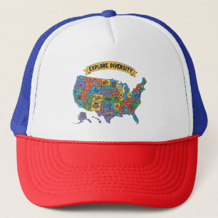 Colorful USA Map for Travellers - Exploration Dive Truckerkappe