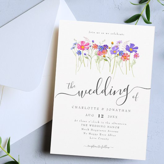 Colorful Vibrant Bold Wildflowers Wedding Einladung