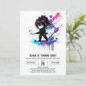 Colorful Warrior Ninja Digital Girl Birthday Einladung (Stehend Vorderseite)