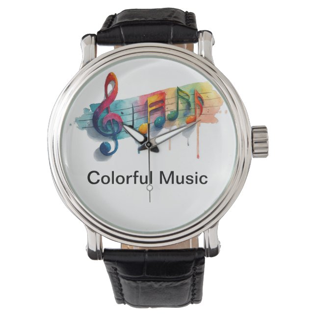 Colorful Watch with Music Notes Armbanduhr (Vorderseite)