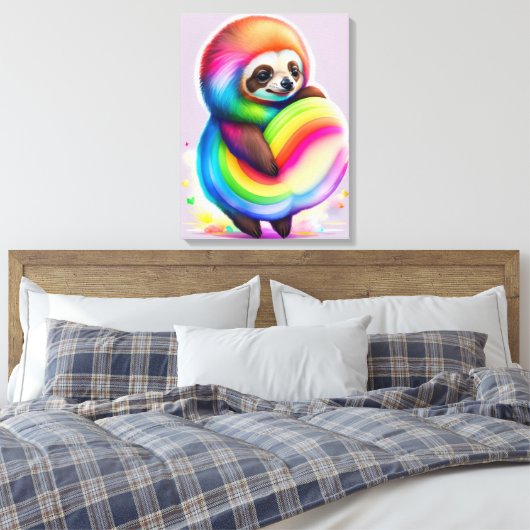 Colorful Watercolor Baby Sloth Leinwanddruck (Insitu (Schlafzimmer))