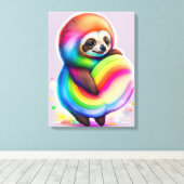 Colorful Watercolor Baby Sloth Leinwanddruck (Insitu (Holzboden))