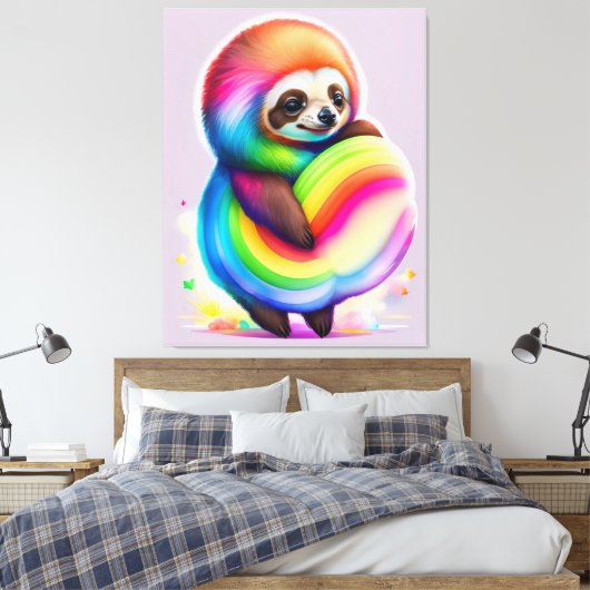 Colorful Watercolor Baby Sloth Leinwanddruck (Insitu (Schlafzimmer))