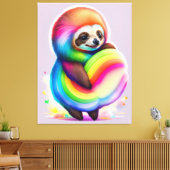 Colorful Watercolor Baby Sloth Leinwanddruck (Insitu (Wohnzimmer))