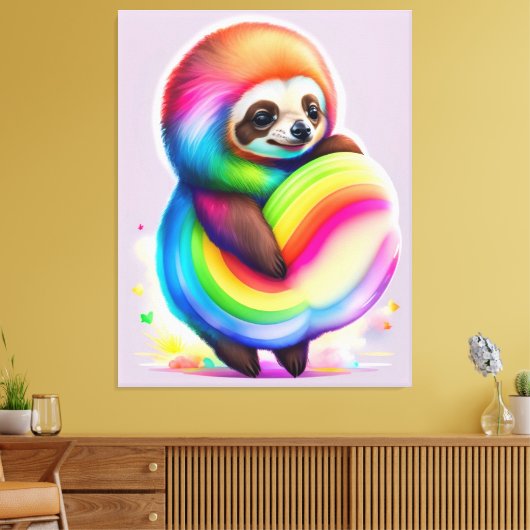 Colorful Watercolor Baby Sloth Leinwanddruck (Insitu (Wohnzimmer))