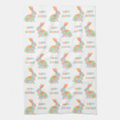 Colorful Watercolor Bunnies And Happy Easter Text Geschirrtuch (Vertikal)