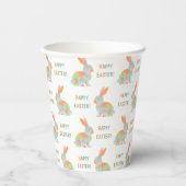 Colorful Watercolor Bunnies And Happy Easter Text Pappbecher (Rückseite)