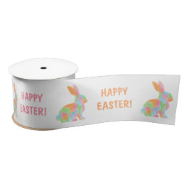 Colorful Watercolor Bunnies And Happy Easter Text Satinband