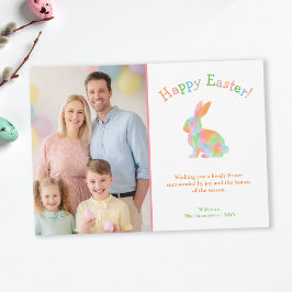 Colorful Watercolor Bunny Family Easter Photo Karte