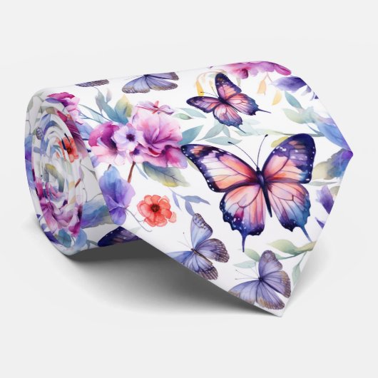 Colorful Watercolor Butterflies Flower Pattern Krawatte (Gerollt)