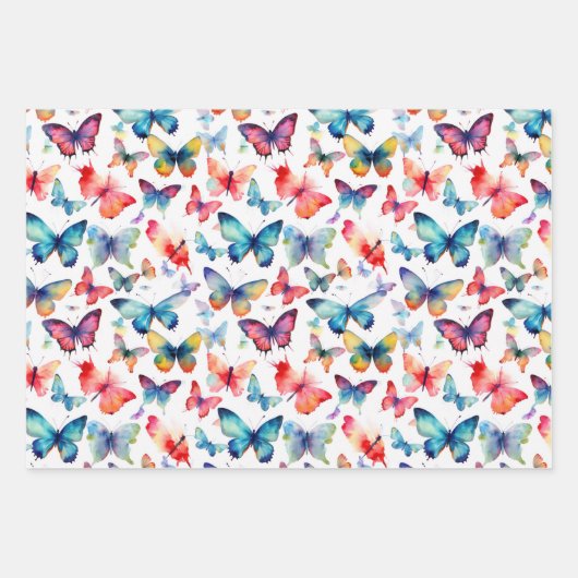 Colorful Watercolor Butterfly Pattern Geschenkpapier Set (Vorderseite)