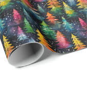 Colorful watercolor Christmas trees Geschenkpapier (Rolleneckpunkt)