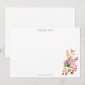 Colorful Watercolor Floral Elegant Custom Wedding Dankeskarte (Vorne/Hinten)
