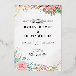 Colorful Watercolor Floral Wedding Invitation Card Folieneinladung
