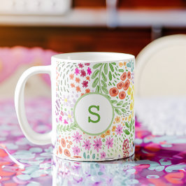 Colorful Watercolor Flower Pattern Spring Monogram Kaffeetasse