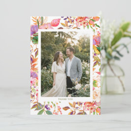 Colorful Watercolor Flowers Custom Photo Wedding Dankeskarte