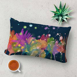 Colorful Watercolor Flowers on Dark Blue Lendenkissen